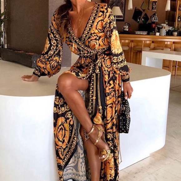 Sevozimda Dresses & Skirts - Yellow/black wrap scarf maxi dress - Flash Sale!